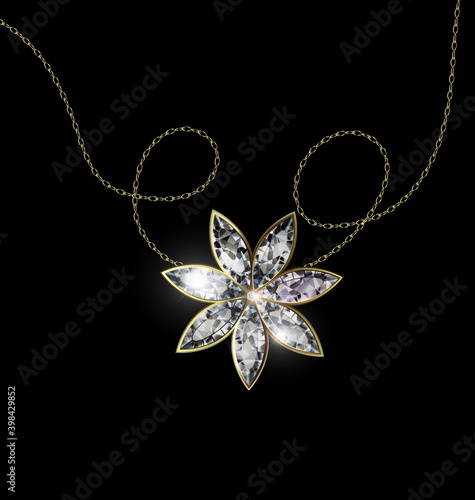 black background and jewel pendant star with golden chain