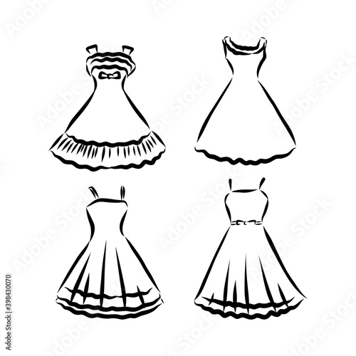drawn fashion Decorative dress, clothing, Vector illustration in old ink style. dress vector sketch illustration