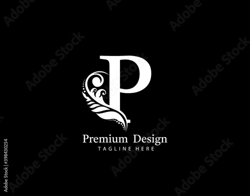Initial P letter luxury beauty flourishes ornament monogram logo. Vintage Alphabetical Icon for book design, brand name, stamp, restaurant, boutique, notary, hotel.