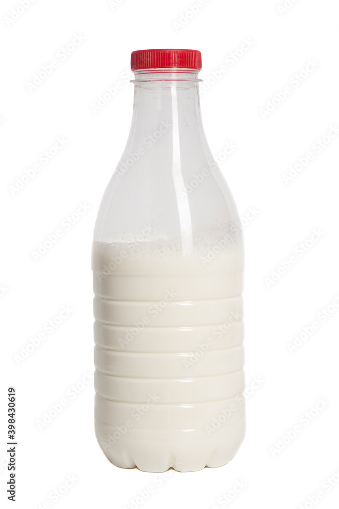 Milk Bottle with Red Cap Isolated on White Background Milk Bottle with Red Cap Isolated on White Background