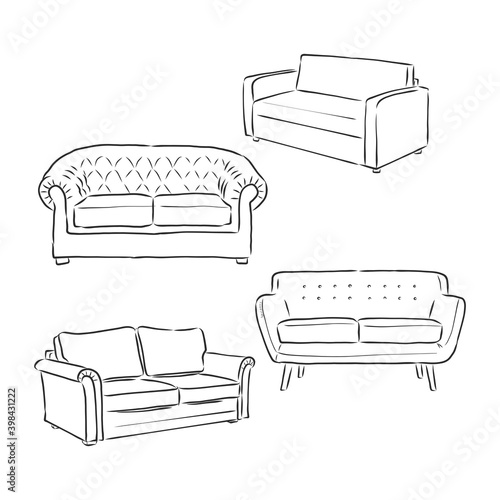 set of sofas drawings sketch style, vector illustration. sofa vector sketch illustration