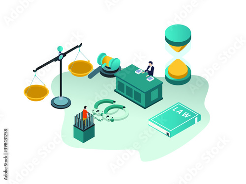 Law and Justice isometric 3d vector concept for banner, website, illustration, landing page, flyer, etc.