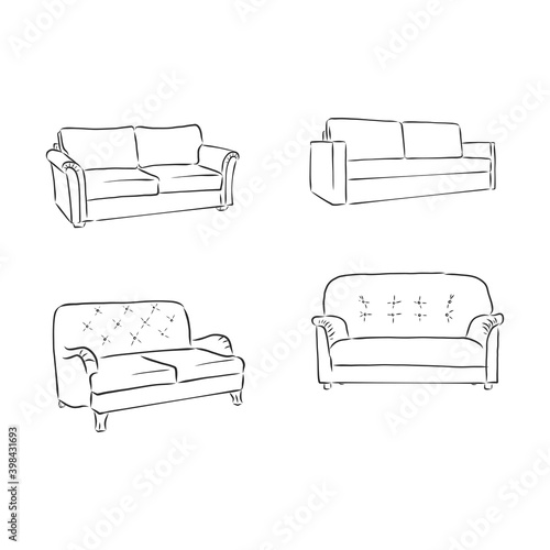 set of sofas drawings sketch style, vector illustration. sofa vector sketch illustration