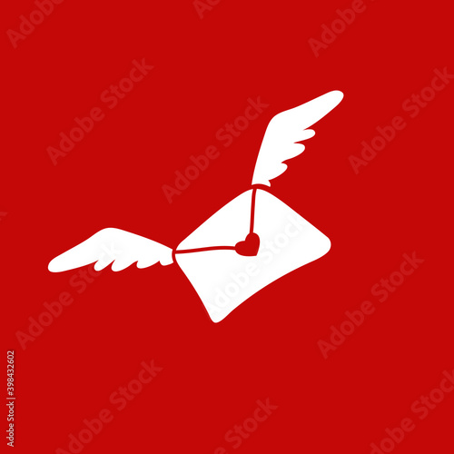 Saint Valentine hand drawn flying love letter icon.