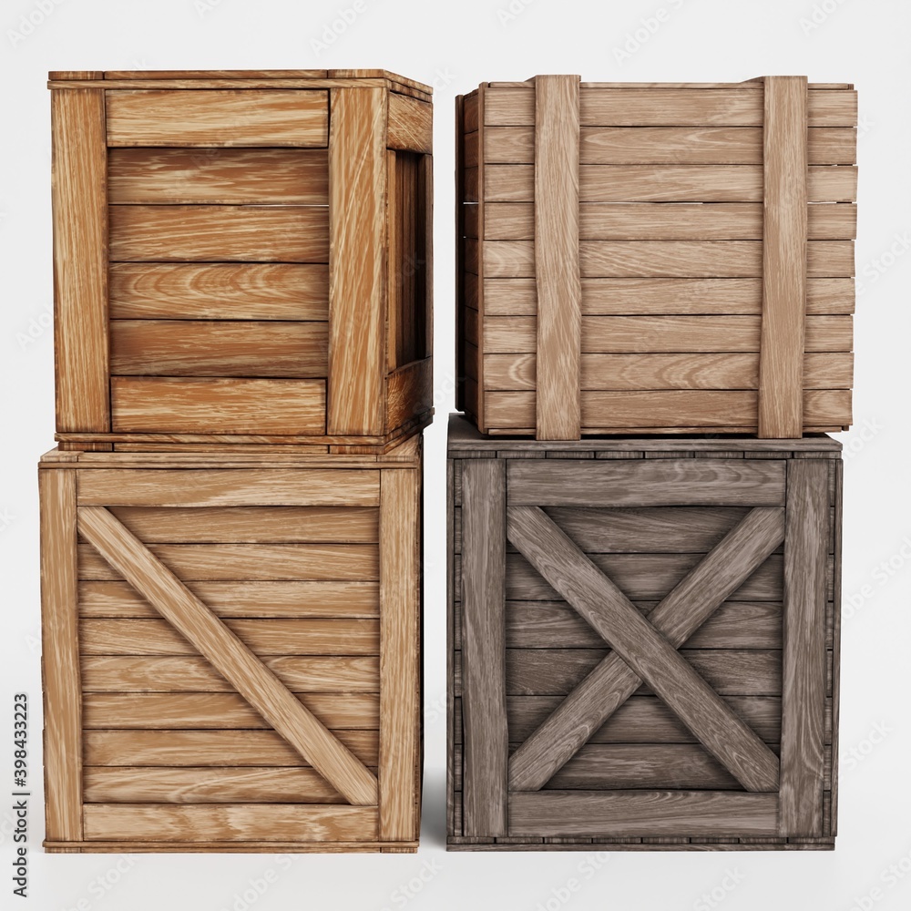 Realistic 3D Render of Wooden Boxes Realistic 3D Render of Wooden Boxes