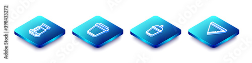 Set Isometric line Aeropress coffee, Coffee cup to go, and paper filter icon. Vector.