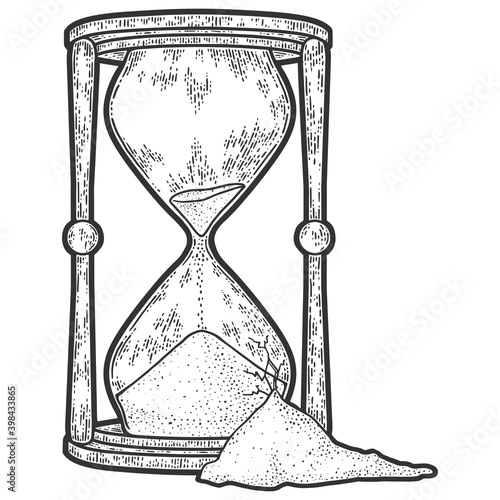 Broken hourglass. Engraving vector illustration. Sketch scratch