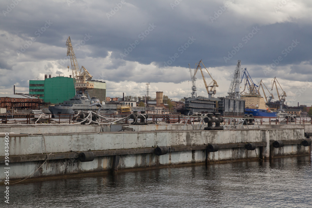 Russian industrial port cityscape