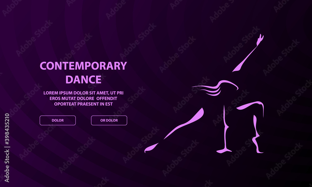 Contemporary Dancing girl outline on a dark background. Contemporary dance banner.