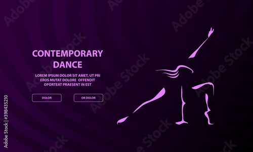 Contemporary Dancing girl outline on a dark background. Contemporary dance banner.