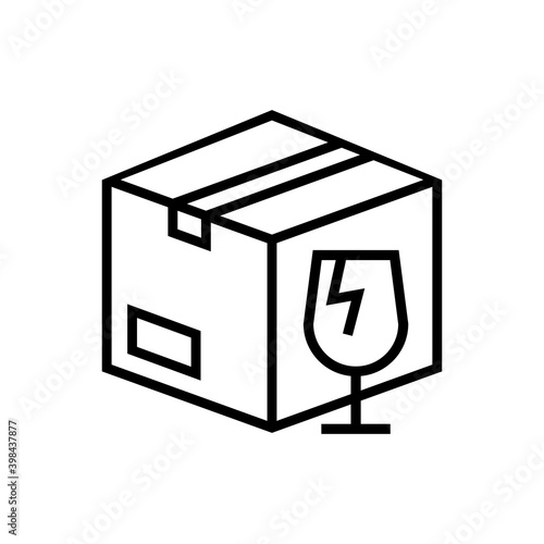 Manejar con cuidado. Logotipo envio frágil. Icono caja de cartón con copa de cristal rota con lineas en color negro