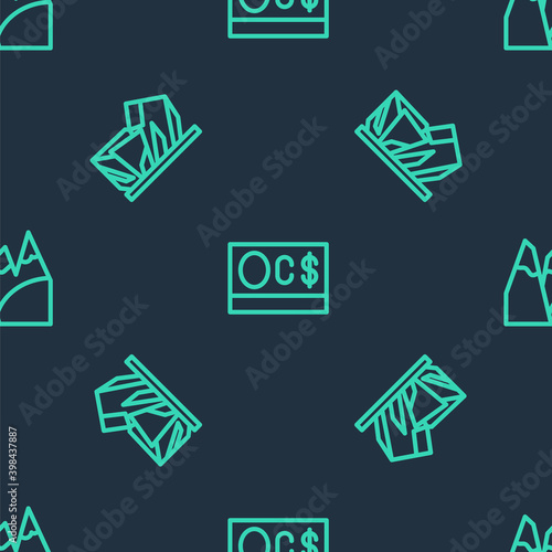 Set line Canadian dollar, Royal Ontario museum and Mountains on seamless pattern. Vector.