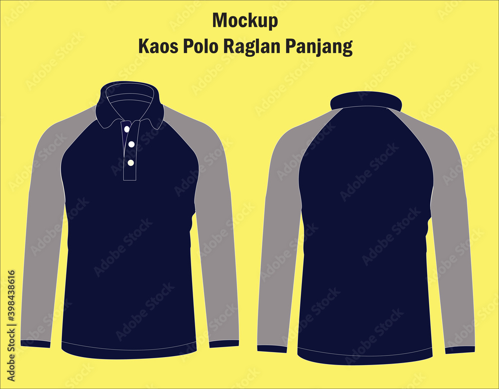 Vecteur Stock Mockup Kaos Polo Raglan Panjang / Long Sleeve Polo Shirt |  Adobe Stock
