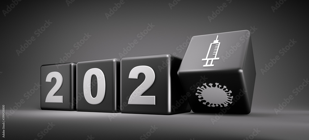 New year 2020 change to 2021 concept - changing black cubes with coronavirus and syringe icons
New year 2020 change to 2021 concept - changing black cubes with coronavirus and syringe icons