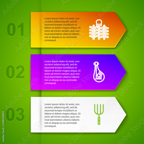 Set line Wicker fence, Bandura and Garden pitchfork. Business infographic template. Vector.