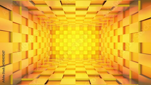 Abstract neon light corridor, concept Golden matrix box design., Looping 4K video
