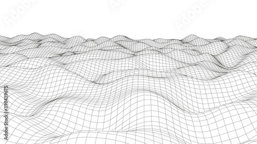 Vector perspective grid. Big data. Vector wireframe 3d landscape. Technology grid illustration. Futuristic background. Detailed lines forming an abstract background