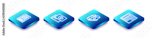 Set Isometric line News, Business card, Printer ink cartridge and Brochure icon. Vector.