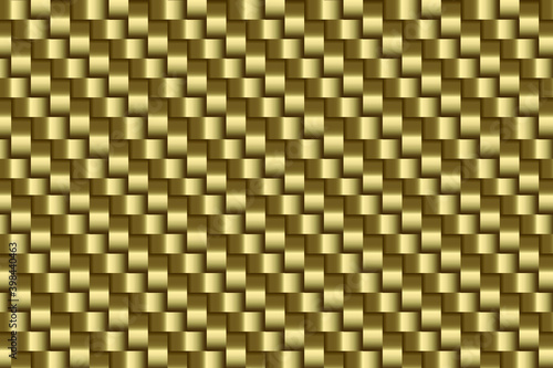 Abstract 3D Gold metallic background. 3D Golden wicker pattern. Luxury woven texture. Metallic weave ribbons. Luxury and elegant. Gold metal ornament. Interlacing surface. Vector illustration. Eps10
