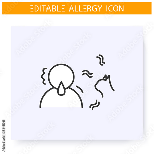 Cat allergy line icon. Animal wool allergy. Symptoms, astma, anaphylaxis. Immunity reaction, immune intolerance and immunotherapy concept. Isolated vector illustration. Editable stroke 