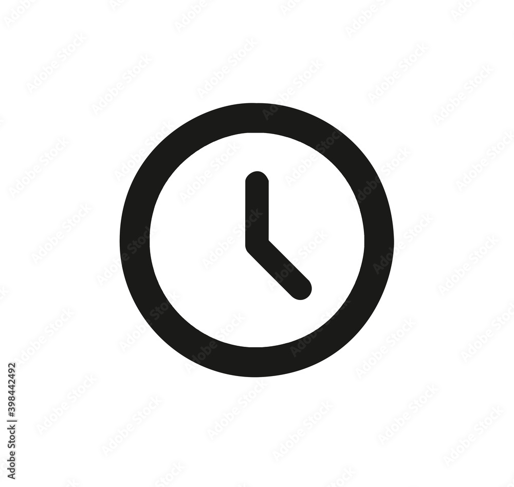 Black flat icon of clock isolated on white background Black flat icon of clock isolated on white background