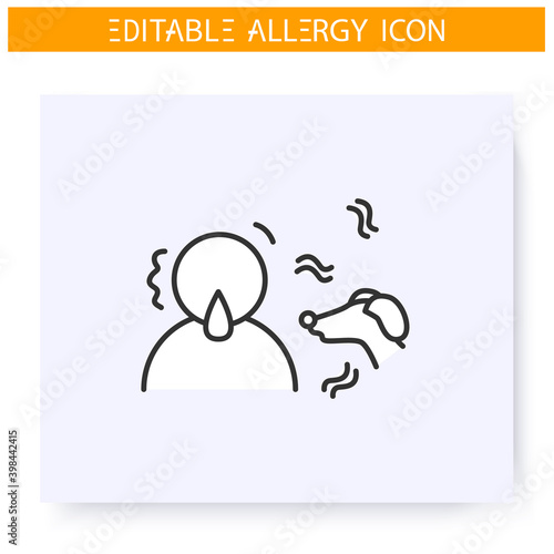 Dog allergy line icon. Animal wool allergy. Symptoms, astma, anaphylaxis. Immunity reaction, immune intolerance and immunotherapy concept. Isolated vector illustration. Editable stroke 