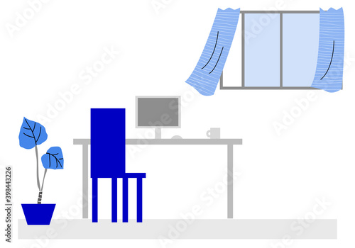 換気中の仕事部屋のシンプルイラスト