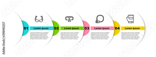 Set line Sport cycling sunglasses, Bicycle handlebar, lock and Gloves. Business infographic template. Vector.
