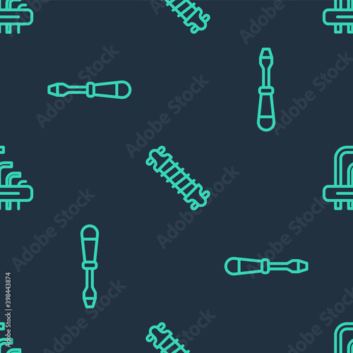 Set line Bicycle suspension, Screwdriver and Tool allen keys on seamless pattern. Vector.