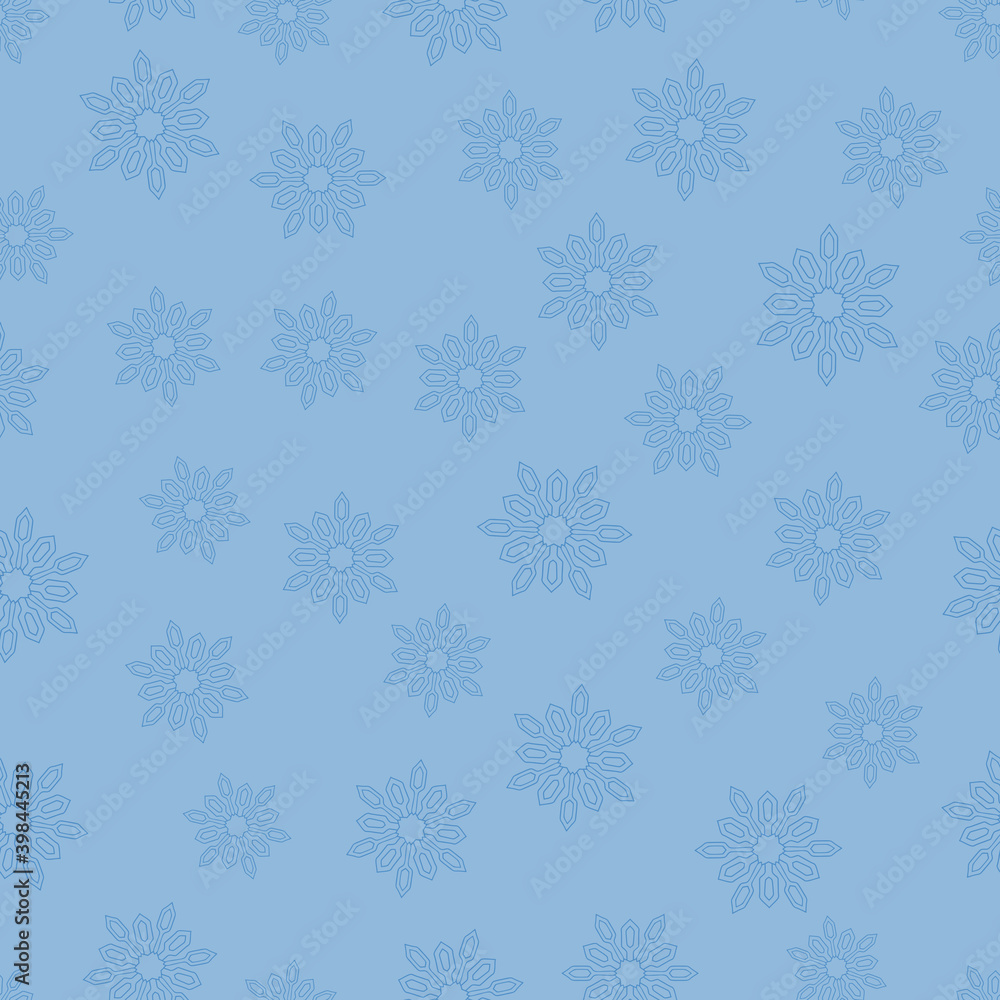 Doodle mandala in the shape of snowflakes on calm blue-gray background. Suitable for wrapping paper, wallpaper, textile. Doodle mandala in the shape of snowflakes on calm blue-gray background. Suitable for wrapping paper, wallpaper, textile.
