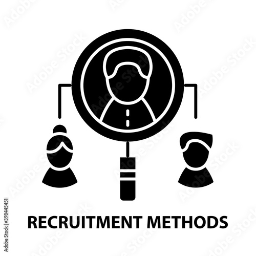 recruitment methods icon, black vector sign with editable strokes, concept illustration