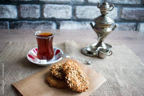Traditional Turkish tea with fresh cookies.