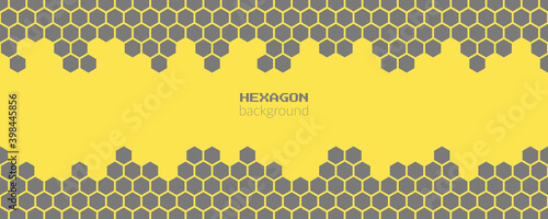 Vector abstract, geometric background, Ultimate Grey hexagonal shapes on a Illuminating background. For banner, print design, social networks, place for text. Copyspace