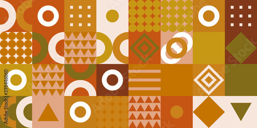Simple brown gold memphis abstract geometric background with square basic shape element. Consist of square, circle, dot, line, stripe, halftone, and triangle