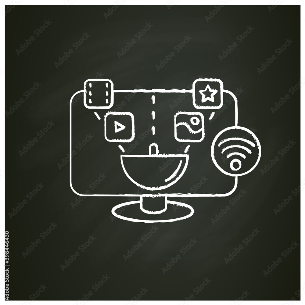 Smart tv chalk icon. Sign for digital television technology. lcd tv set for wifi connection and remote wireless display. Isolated vector illustration on chalkboard Smart tv chalk icon. Sign for digital television technology. lcd tv set for wifi connection and remote wireless display. Isolated vector illustration on chalkboard