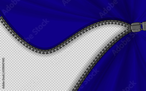 Background blue pleated fabric with a zipper Vector illustration.