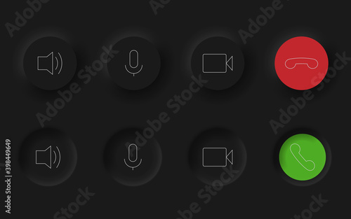 Black buttons in Neomorphism design style. Communication buttons set modern buttons. Vector