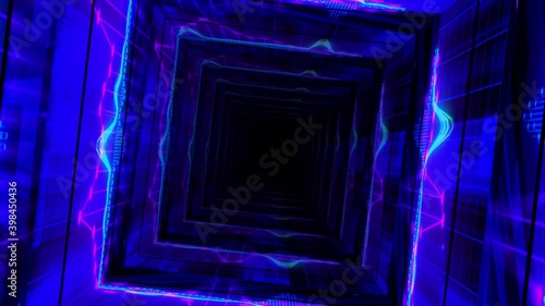 Abstract background flight through neon light digital tunnel loop photo