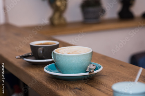 Delicious, aromatic and invigorating cappuccino coffee in a cozy coffee shop