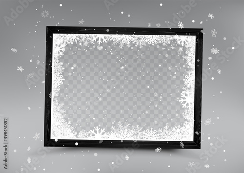 Christmas black photo frame with snowfall