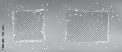 Christmas wood texture photo frames with snowfall