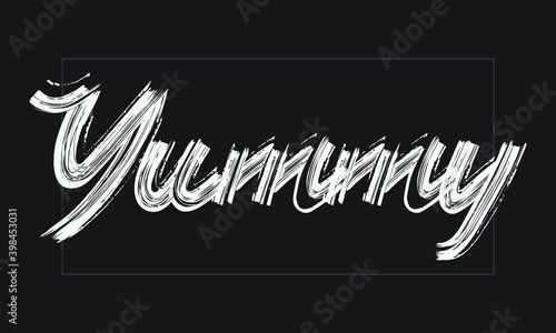 Yummy Typography Handwritten modern  brush lettering words in white text and phrase isolated on the Black background