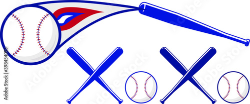 Baseball items. Sport equipment. Baseball bat. Baseball ball.