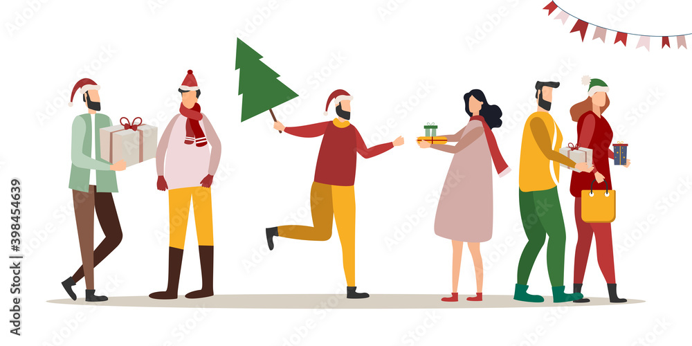 people in warm clothes preparation for New Year and Christmas. Vector people in warm clothes preparation for New Year and Christmas. Vector