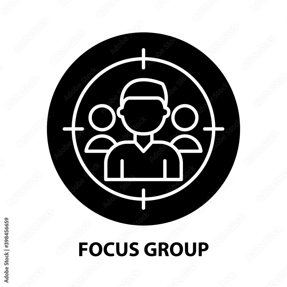 focus group icon, black vector sign with editable strokes, concept illustration focus group icon, black vector sign with editable strokes, concept illustration
