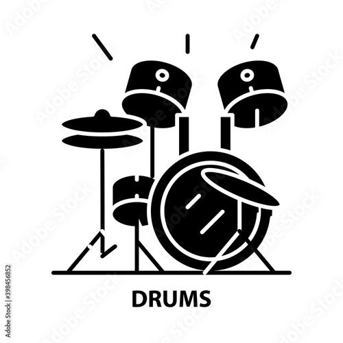 drums icon, black vector sign with editable strokes, concept illustration