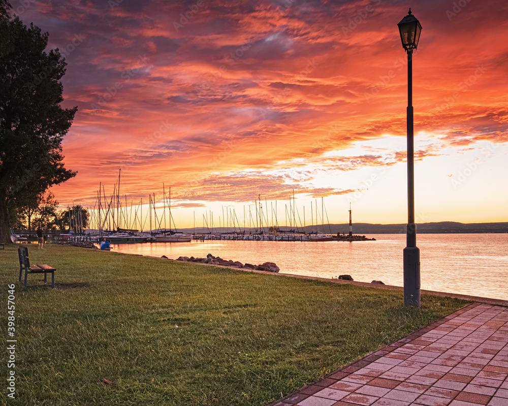 Colorful sunset over lake Balaton, Hungary