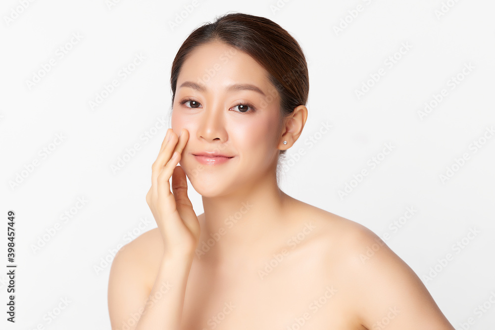 Beautiful Young asian Woman with Clean Fresh Skin, on Pink background, Face care, Facial treatment. Cosmetology, beauty and spa. Asian women portrait Beautiful Young asian Woman with Clean Fresh Skin, on Pink background, Face care, Facial treatment. Cosmetology, beauty and spa. Asian women portrait