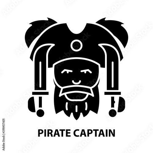 pirate captain icon, black vector sign with editable strokes, concept illustration