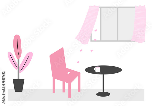 換気中の春の部屋のシンプルイラスト